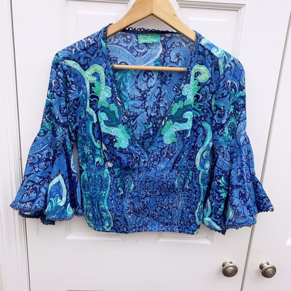 Antica Sartoria by Giacomo Cirque Blue Paisley Top